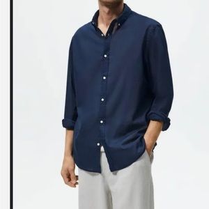 NWT Zara navy blue men button down shirt small